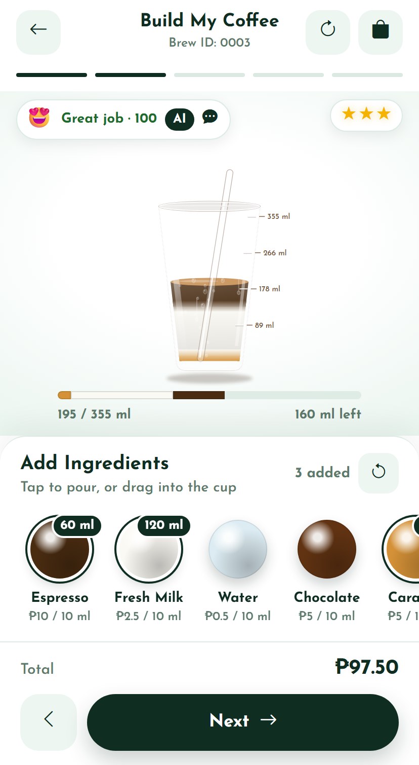 The drink builder on a phone